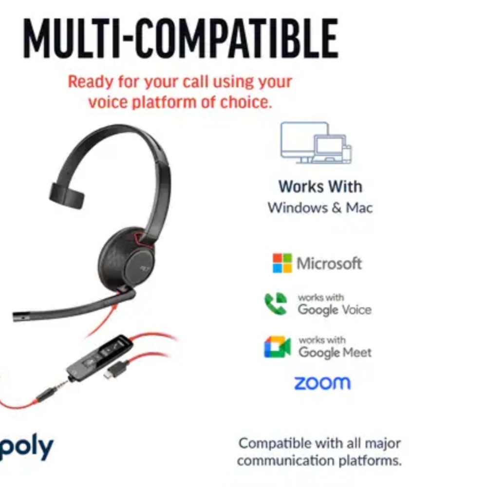 Poly Black Wired Headset For WFH